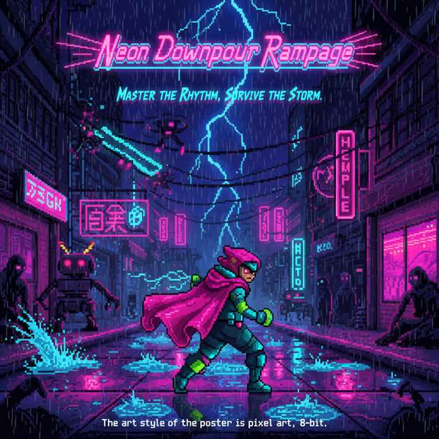 Neon Downpour Rampage - Jabali AI Poster