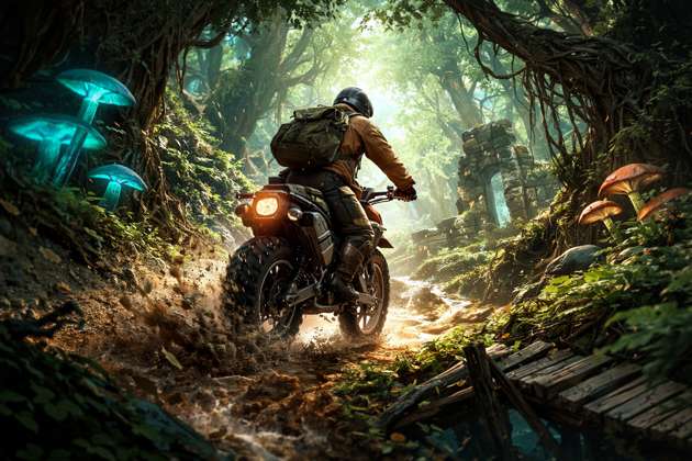 Moto na Floresta Aventura - Jabali AI Poster