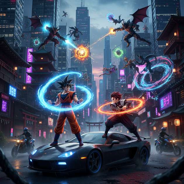 City Clash: Dragon Ball x Demon Slayer - Jabali AI Poster