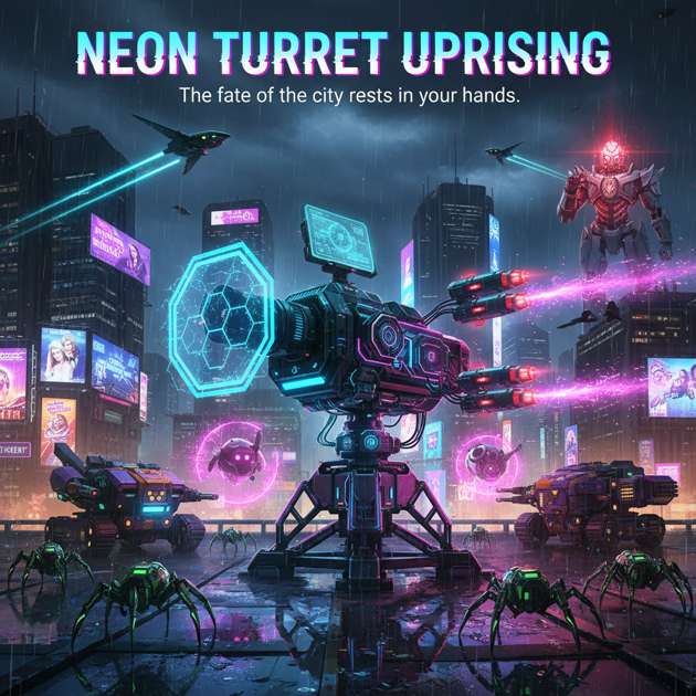 Neon Turret Uprising - Jabali AI Poster