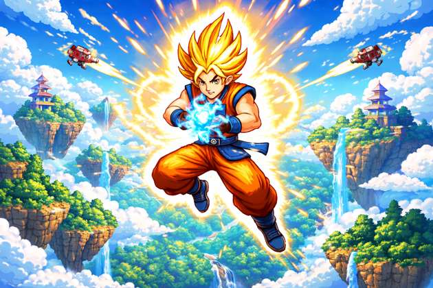 Goku Pixel Volador - Jabali AI Poster
