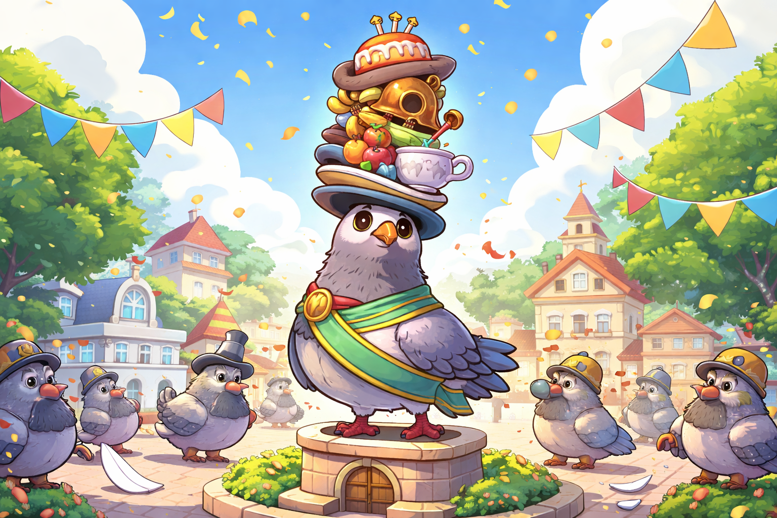 Pigeon Mayor Hat Stack - Instant game by Jabali AI