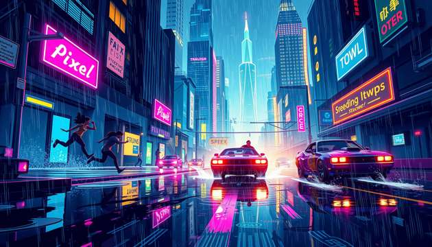 Neon Rainstreet Rush - Jabali AI Poster
