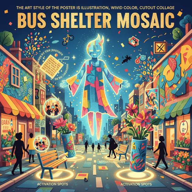 Bus Shelter Mosaic - Jabali AI Poster