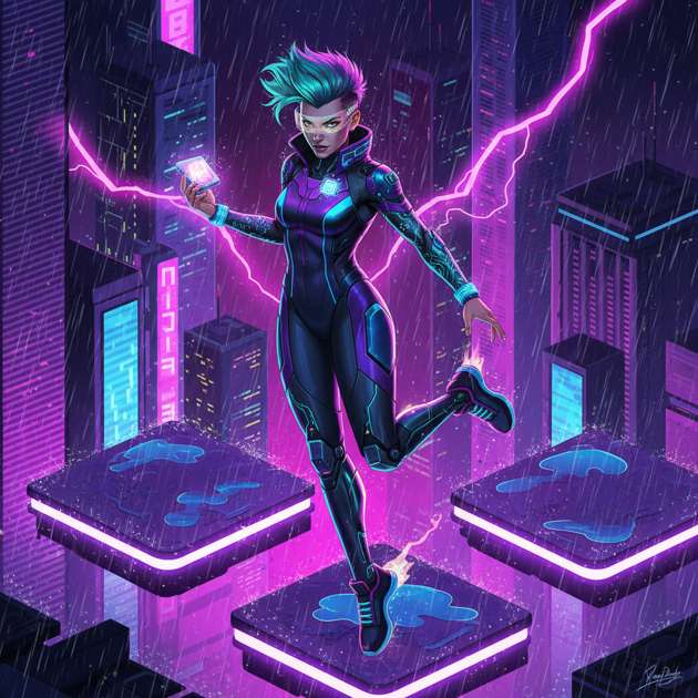 Neon Raindrop Runner - Jabali AI Poster