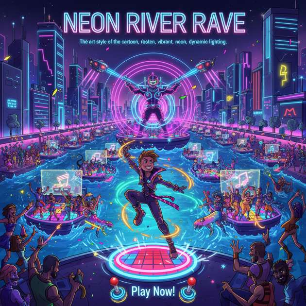 Neon River Rave - Jabali AI Poster