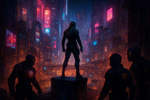 City of Neon Divide - Jabali AI Poster