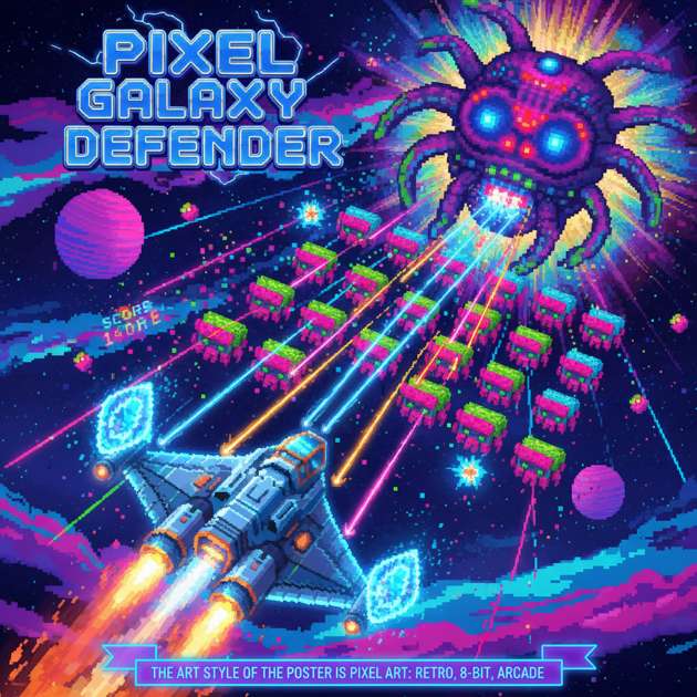 Pixel Galaxy Defender - Jabali AI Poster