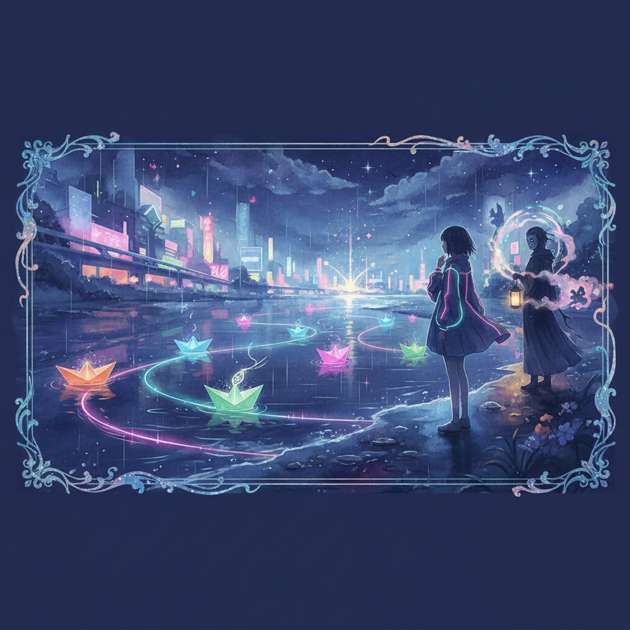 Neon Boats Across the River - Jabali AI Poster
