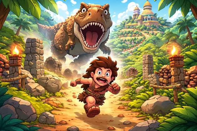T Rex Run to Village - Jabali AI Poster
