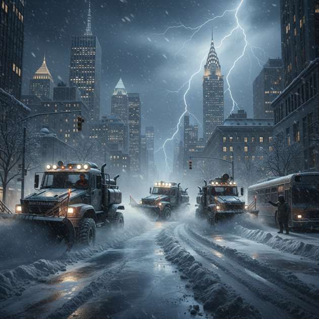 Winter Metropolis: Blizzard at Midnight - Jabali AI Poster
